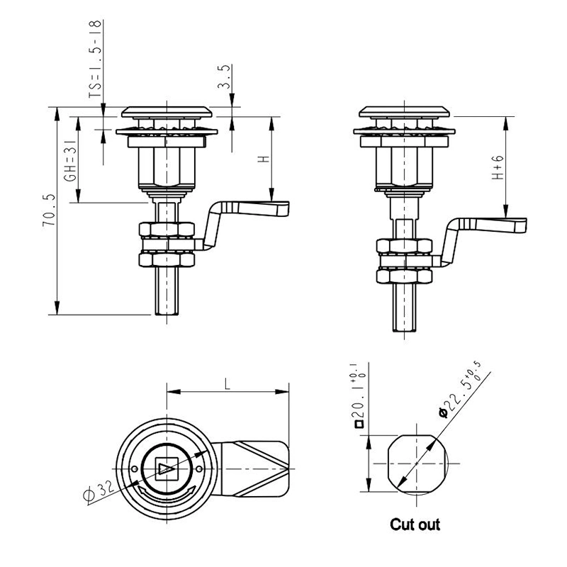 SUS316 Compression Latch, Knob Style Adjustable Grip Range, Large Version